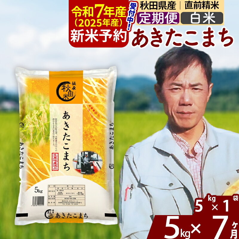 【ふるさと納税】※令和7年産 新米予約※《定期便7ヶ月》秋田県産 あきたこまち 5kg【白米】(5kg小分け袋) 2025年産 お届け周期調整可能 隔月に調整OK お米 みそらファーム
