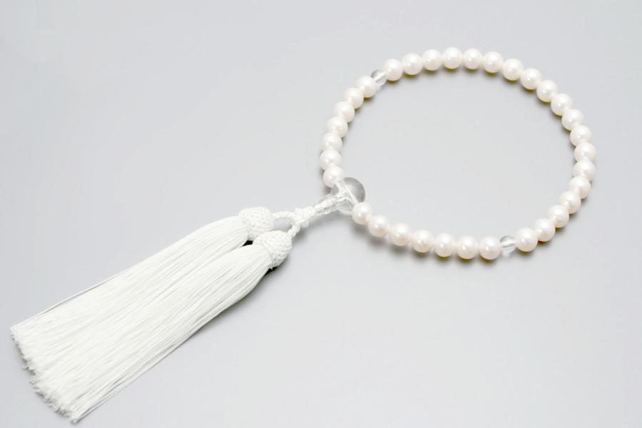 【京念珠】数珠 淡水真珠 水晶 正絹房〈数珠袋付き〉｜土屋念珠店 女性用 レディース 念珠 略式 3702［ 京都 念珠 珠数 京念珠 仏具 人気 おすすめ お取り寄せ 通販 送料無料 ふるさと納税 ］ 261009_B-FR57