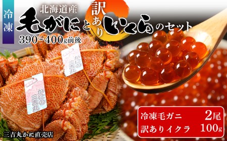 毛ガニ 冷凍 2尾 (1尾390-400g前後)・ 訳あり イクラ 100g セット AS180