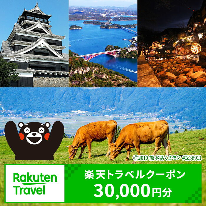 【ふるさと納税】熊本県の対象施設で使える楽天トラベルクーポン30,000円分 旅行 宿泊 観光 ビジネス 出張 旅館 ホテル 宿泊券