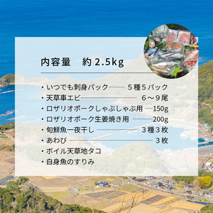 S059-010A_天草わくわくボックスデラックス / 車エビ あわび ロザリオポーク 魚刺身 一夜干し