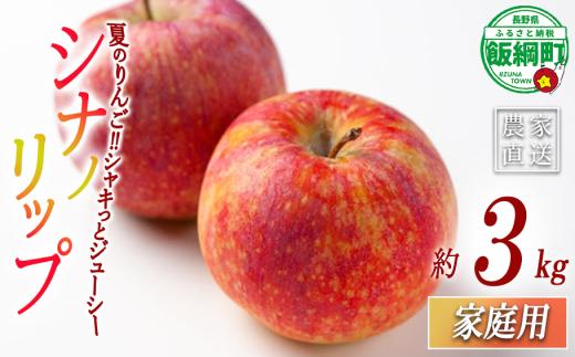 りんご シナノリップ 家庭用 3kg マルカズりんご農園 沖縄県への配送不可 2026年8月中旬頃から2026年8月下旬頃まで順次発送予定 令和8年度収穫分 信州 果物 フルーツ リンゴ 林檎 長野 予約 農家直送 長野県 飯綱町 [1934]