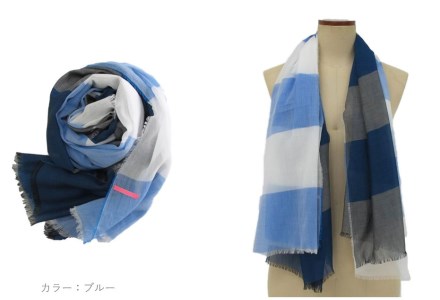 20-21【ＰＯＬＳ】極細コットン ボーダーストール（Mサイズ）ブルー　SBM-0002-BLU 