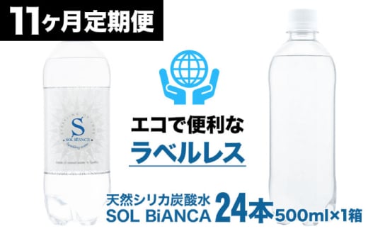 【2月以降発送開始】【全11回定期便】シリカ炭酸水 ソルビアンカ ラベルレス 500ml×24本 日田市 / 株式会社OTOGINO 炭酸 飲料 水 [AREF067]