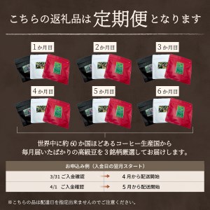 メール便発送【訳あり】【定期便】コーヒー 世界の高級豆 希少豆　6ヶ月コース(豆)  スペシャルティコーヒー 珈琲 自家焙煎 珈琲 