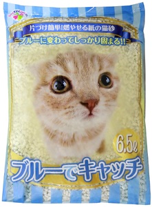 紙の猫砂 LOVEにゃんブルーでキャッチ 6.5L×7袋 色が青に変わる しっかり固まる 燃えるゴミ 水洗トイレ使用不可 ニャン 猫 ネコ ねこ まとめ買い ペット用 消耗 衛生 防災 備蓄 日本製 