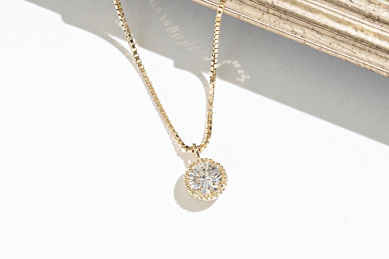 【ジュエリーの街甲府市】18金 ダイヤモンドミル打ちネックレス(0.3ct)