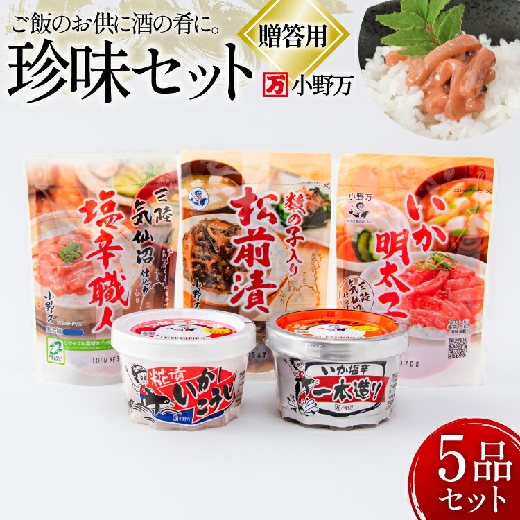 【ふるさと納税】 塩辛・珍味 5品セット 贈答用 [小野万 宮城県 気仙沼市 20565728] いか 塩辛 おかず イカ セット 詰め合わせ ギフト 贈り物 酒の肴 おつまみ ご飯のお供 冷蔵