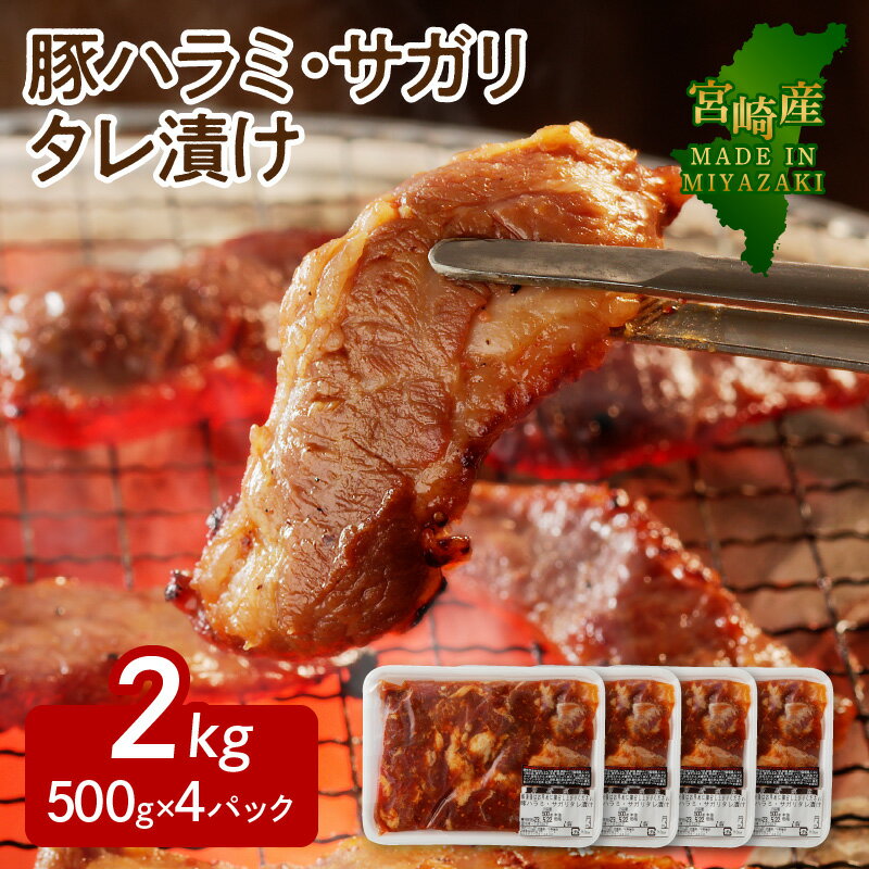 【ふるさと納税】豚 ハラミ サガリ タレ漬け 500g×4パック 計2kg 柔らかい 食べやすい 人気の部位 こだわりのたれ 旨み ジューシー 味付き肉 簡単 焼くだけ 豚肉 焼肉 ごはん おかず ごちそう 真空パック 小分け お取り寄せ グルメ 宮崎県 延岡市 送料無料