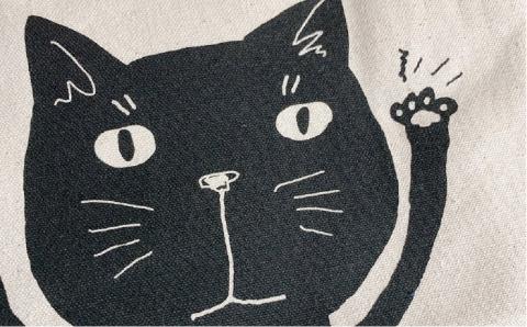 キャンパス地トートバッグ「BlackCat」 エコバッグ 猫 三毛猫 ぶち猫 かわいい 糸島【のび工房】【いとしまごころ】 [ADZ002]