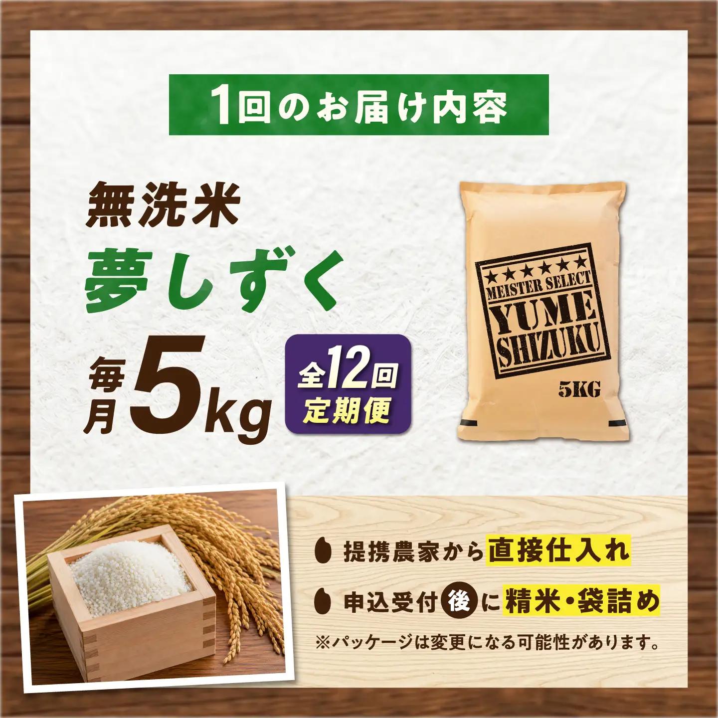 【12回定期便】 無洗米 夢しずく 5kg（5kg×1袋） 無洗米 お米 白米 精米 佐賀県産 米 /大塚米穀店[UFE013]