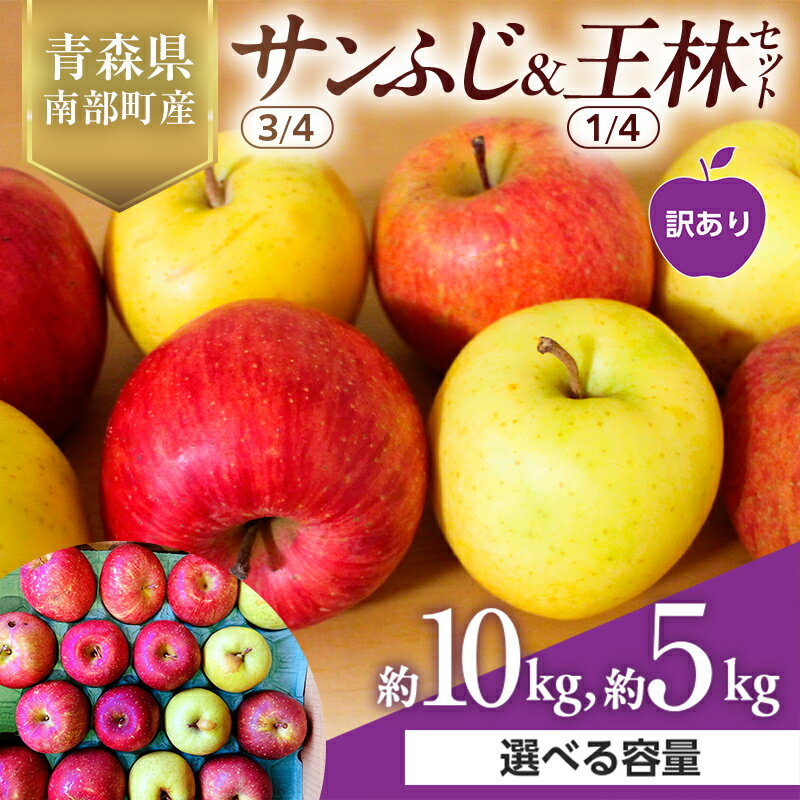 【ふるさと納税】 《選べる容量》【訳あり】 青森県産 サンふじ(3/4)・王林(1/4)セット 5kg／10kg ≪佐々木あきおはるこ農園≫ 青森りんご リンゴ 林檎 アップル 家庭用 規格外 あおもり 青森県 南部町 三戸 果物 くだもの フルーツ F21U-557var
