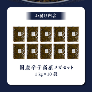 国産辛子高菜メガセット_国産 辛子高菜 1kg × 10袋 小分け 便利 おすそわけ 程よい ピリ辛 高菜 油炒め ごま 漬物 栄養豊富 健康維持 ご飯 おにぎり チャーハン パスタ ラーメン 牛丼 
