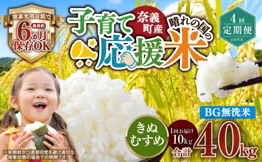 【4回定期便】 子育て応援米  奈義町産米 BG無洗米 きぬむすめ10kg 【窒素充填包装】 【お申込み完了月の翌月から順次発送】  米 お米 白米 ご飯 単一精米 無洗米 国産 定期便 岡山県 奈義町