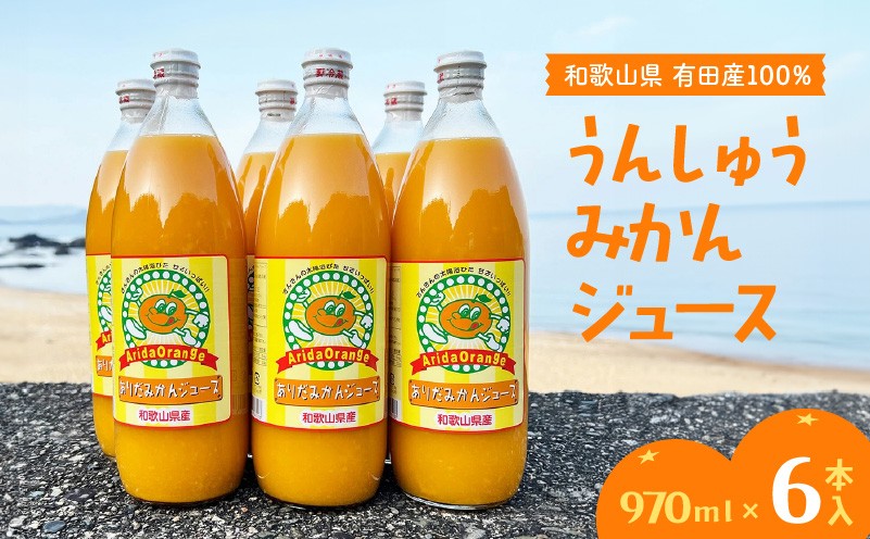 
ZJ6060n_和歌山有田産100% うんしゅうみかんジュース 970ml × 6本セット
