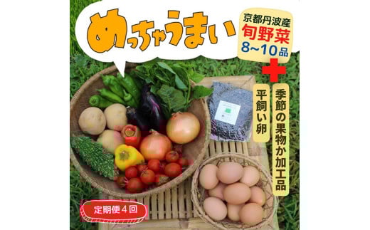 【4回定期便】＜３６９商店＞京都丹波産旬の野菜セットデラックス！平飼い卵10個、季節の果物又は加工品 ※栽培期間中農薬・化学肥料不使用※ 野菜 果物 フルーツ 定期便 4回 ケージフリー 卵 ※北海道・沖縄・離島への配送不可