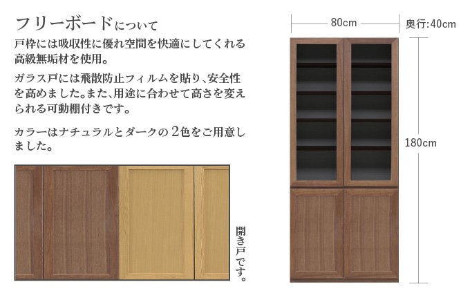 Ron（ロン）幅80フリーボード開き戸 (NA) グレーガラス仕様【北海道・東北・沖縄・離島不可】CN128-NA