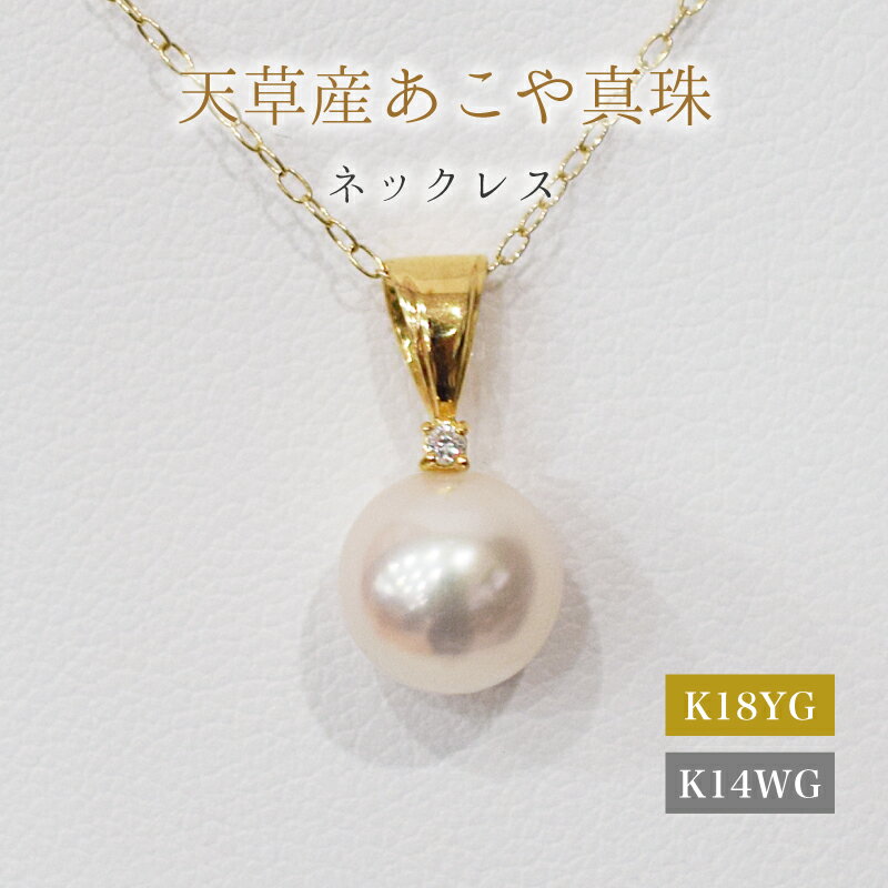 【ふるさと納税】ネックレス ペンダント あこや真珠 8mm - 8.5mm ダイヤモンド 0.01ct 真珠 パール ホワイトピンク 選べる 金具 K18YG K14WG アクセサリー ジュエリー 品質保証書 ジュエリーケース 真珠てりクロス お取り寄せ 熊本県 天草市 送料無料