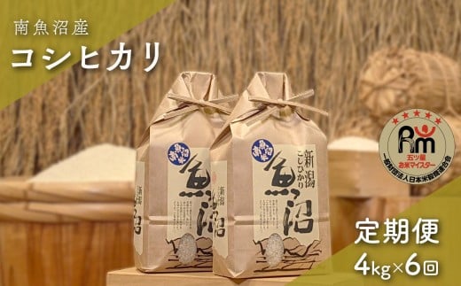 【新米】令和７年産「五つ星お米マイスター」の南魚沼産コシヒカリ　精米４kg（２kg×２個）×6回（毎月定期便）