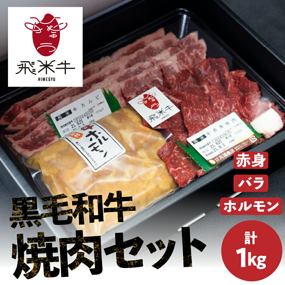 【ふるさと納税】《簡易包装》飛米牛焼肉セット 1kg 赤身 / バラ各300g×2 味付けホルモン200g×2 焼肉 焼肉セット 食べ比べ 牛肉 お取り寄せ 詰め合わせ キャンプ BBQ バーベキュー Q2429