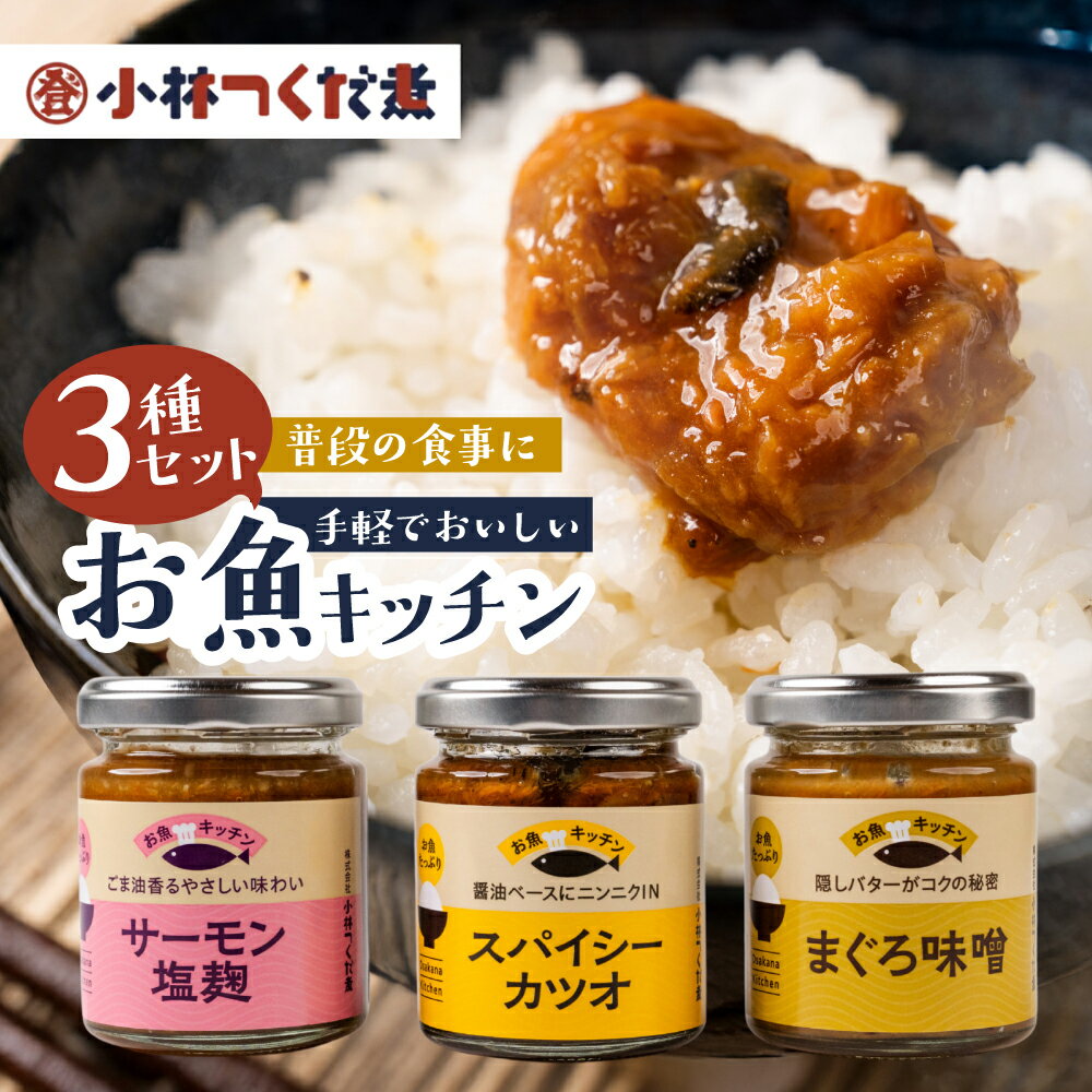 【ふるさと納税】 魚のほぐし身・おかず調味料「お魚キッチン」小林つくだ煮 3種セットマグロ サーモン カツオ つくだ煮 おかず ふりかけ ご飯のお供 詰め合わせ 小分け ギフト 贈答 プレゼント お中元 お歳暮 惣菜 愛知県 豊橋市 6500円