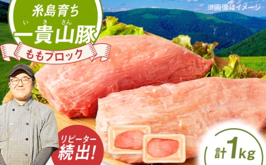 一貴山豚 モモブロック 1kg 糸島市 / いきさん牧場 豚肉 冷凍 [AGB038]
