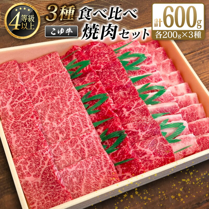 【ふるさと納税】宮崎黒毛和牛＜こゆ牛＞3種食べ比べ 焼肉セット 計600g（カルビ・モモ・バラ）各200g A4等級以上 ブランド牛 牛肉 グランピング BBQ 国産 送料無料