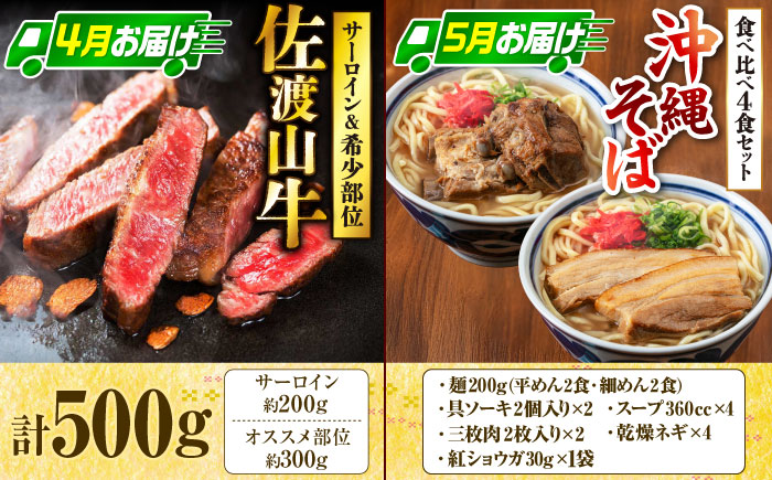 【全4回】 沖縄の特産よくばり定期便 (佐渡山牛・アップルマンゴー・沖縄そば・石垣牛ハンバーグ&ステーキ) 沖縄市 / 仲村農園 / 肉のサブロー / アワセそば食堂 / お肉屋本店 [BCZZ050