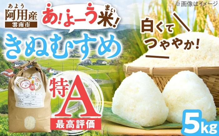 
                  ＜令和8年産 新米 先行予約受付中＞雲南市産 「あ！よーうまい」きぬむすめ5kg【2026年10月以降順次発送】米 お米 島根米 きぬむすめ 5kg 白米 ごはん コメ こめ 特A米 島根県雲南市/有限会社落合建具店 [AIEK001]
                