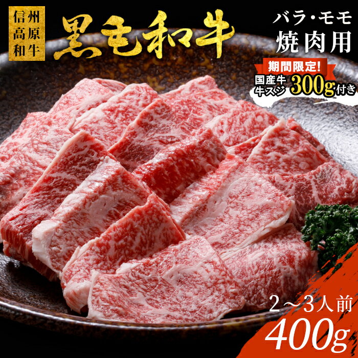 【ふるさと納税】国産牛牛スジ付き★信州高原和牛 焼肉 400g バーベキュー 牛肉 バラ肉 モモ 厳選 盛り合わせ 国産黒毛和牛 牛肉 和牛 焼き肉 10000円 10,000円 一万円 1万円