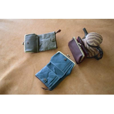 がまぐち二つ折り財布 コニャック×オリーバ 高級イタリアンレザー【1560915】