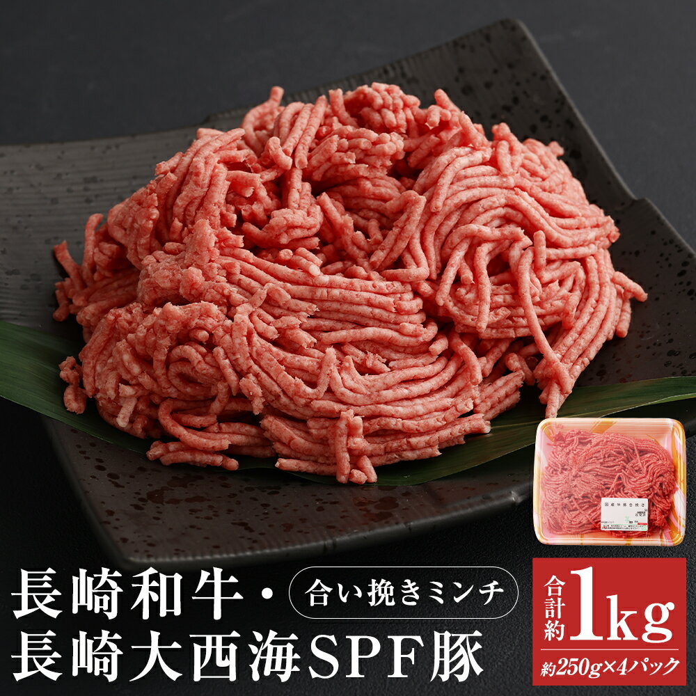 【ふるさと納税】長崎和牛・長崎大西海SPF豚 合い挽きミンチ 合計約1kg 約250g×4パック 和牛 お肉 牛肉 ミンチ あいびき ひき肉 小分け 長崎県産 九州産 国産 冷凍 送料無料