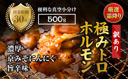 【訳あり】 霜降り 極みトロホルモン 500g 京味噌にんにく旨辛味 秘伝のタレ付き 簡易包装