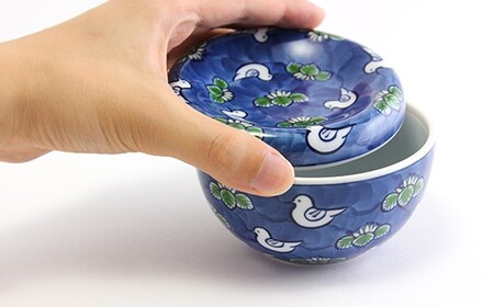 源右衛門窯 染錦水鳥図 小物入 蓋物 器 水鳥 お漬物 有田焼 ad080