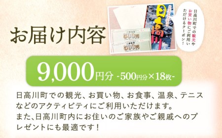日高川町内の観光施設で利用できる「利用券」9000円(500円券×18枚) 観光