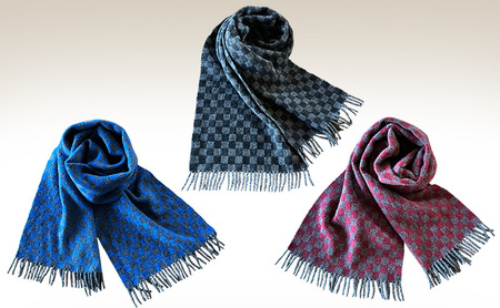 マフラー カシミヤマフラー（ブロックチェック） カシミヤ100% 手織りマフラー カシミヤ 男女兼用 冬 雑貨 ロイヤルブルー×チャコールグレー