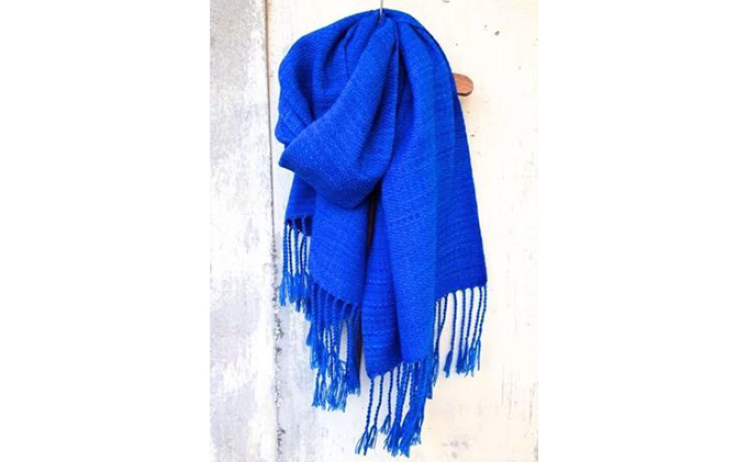 ito to iro 手染め・手織り仕上「ストール」 ロイヤルブルー・ヘリンボーン織り