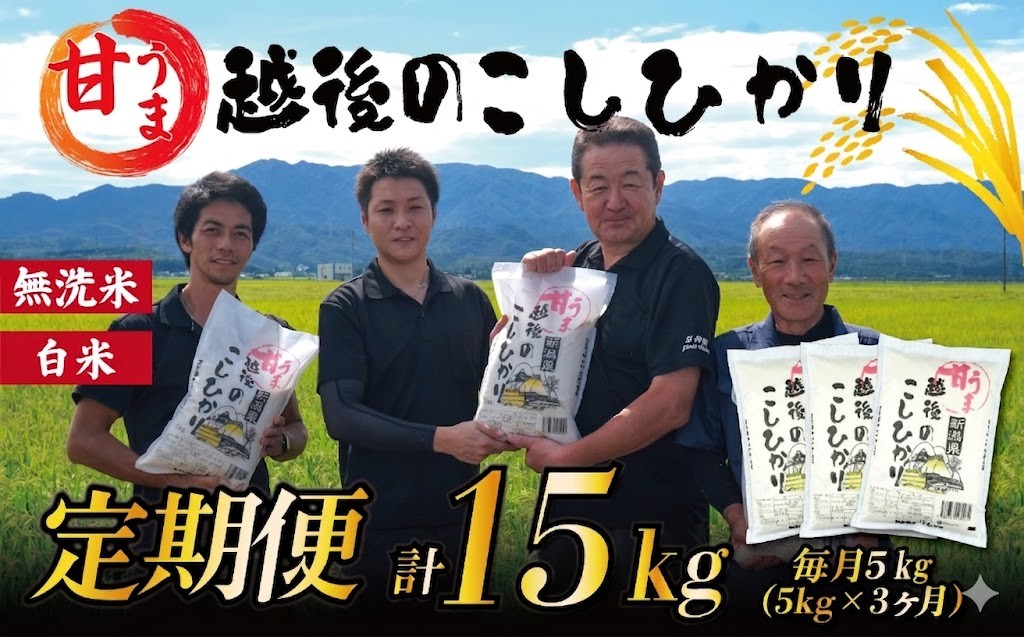 
                  【価格改定 令和7年産 定期便3ヵ月】 定期便 コシヒカリ 選べる 無洗米 白米 5kg 3ヵ月 15kg 令和7年産 甘うま越後の こしひかり 米 お米 こめ 新潟米 新潟県産 新潟産 新潟 新潟県 新発田産 新発田 新発田市 斗伸 toushin076P
                