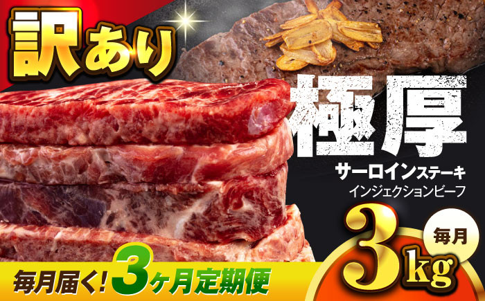 
【全3回定期便】サーロインステーキ 牛肉 3kg 訳あり 不揃い 肉 ギフト ジューシー やわらか 人気 バーベキュー BBQ キャンプ アウトドア インジェクション【コロワイドMD神奈川工場】 [AKAH015]
