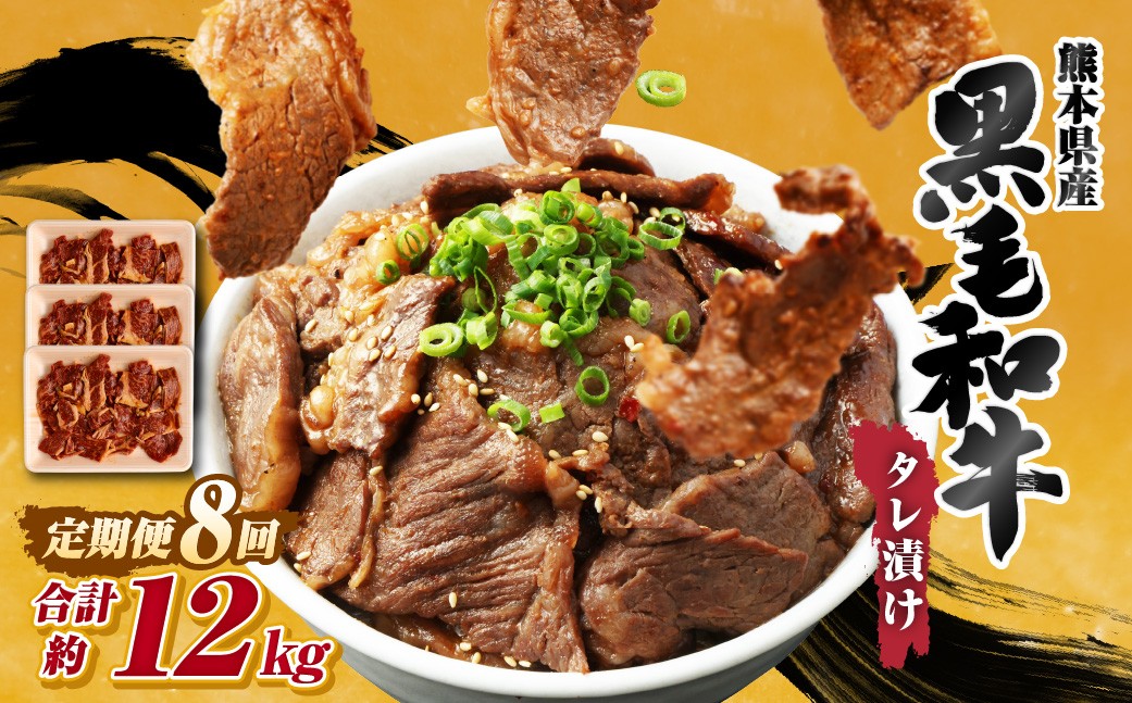 
【 8回 定期便 】 熊本県産 黒毛和牛 タレ漬け焼肉 約1.5kg （約500g×3パック）×8回 合計約12kg 焼肉 焼き肉 タレ漬け 味付け 焼くだけ 簡単 おかず お肉 肉 牛肉 牛 和牛 国産
