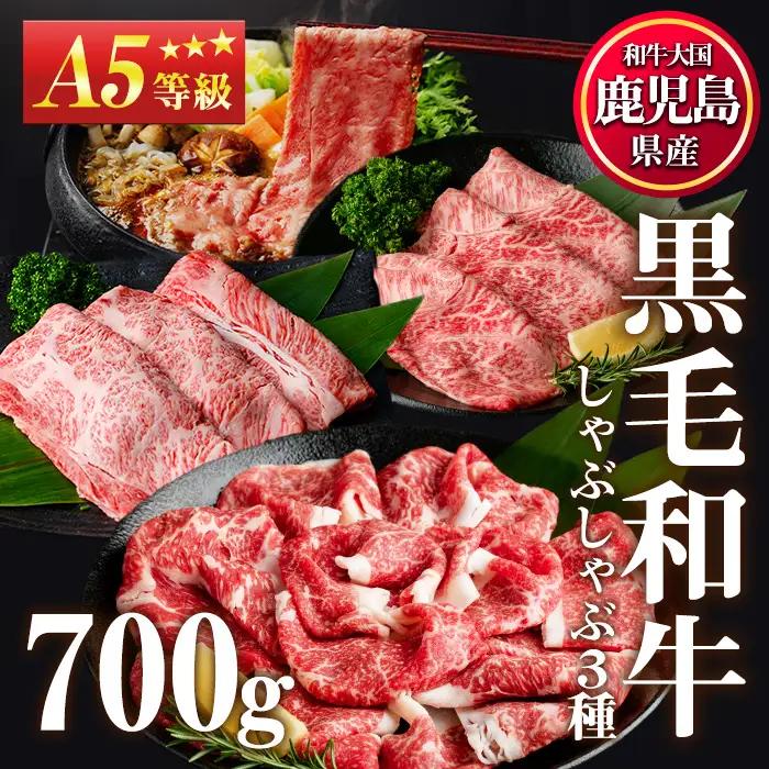  ＜A5等級＞鹿児島県産 黒毛和牛 すき焼き しゃぶしゃぶ 計700g 霜降りスライス 200g 赤身スライス 200g 特選切り落とし 300g カミチク No.508-03