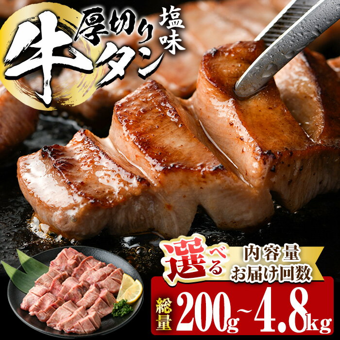 【ふるさと納税】＜ 内容量 ・ お届け回数が選べる ＞ 厚切り 塩味 牛タン (計200g-4.8kg：1・3・6・12回) 小分け 牛肉 肉 タン 牛たん 味付け 焼肉 塩 BBQ 冷凍 定期便【DH260・DH261・DH262・DH315・DH316・DH317】【ネクサ】