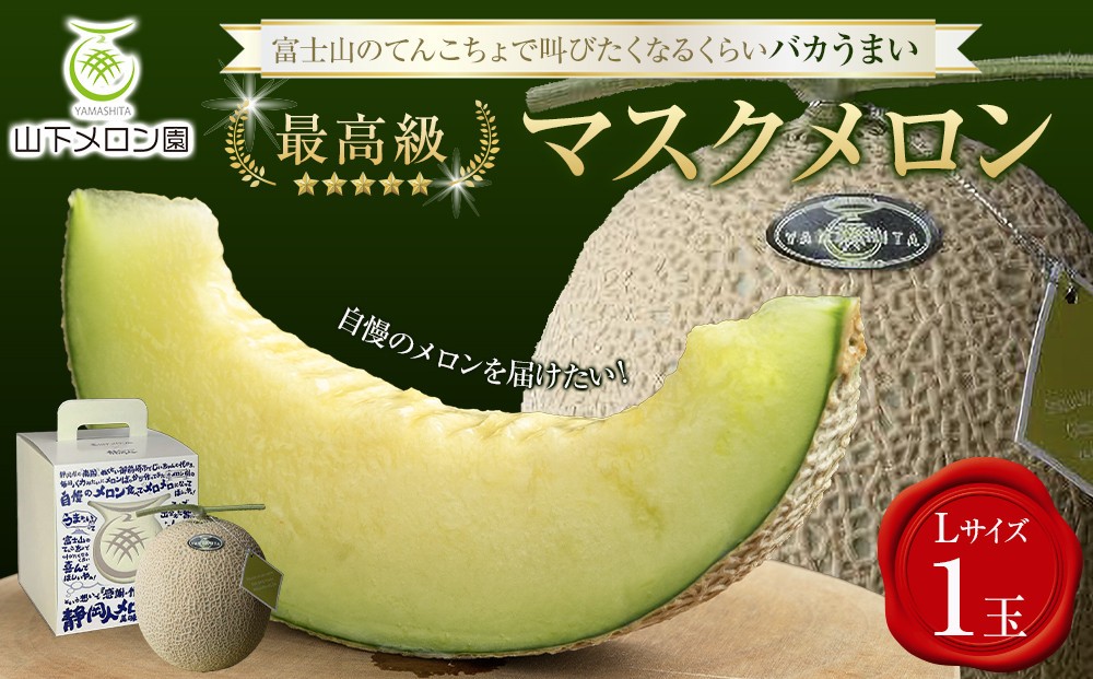 
                  【限定企画商品】静岡人 × 山下メロンの最高級のマスクメロン 1玉 Ｌ玉1.6kg～1.7kg  静岡温室メロン「バカうまいメロン」「自慢のメロンを届けたい！！」　高級果実店に仕入れるほどの自信のあるメロン  ギフト  メロン めろん 箱詰め フルーツ 果物  産地直送 甘いメロン 糖度   青肉
                