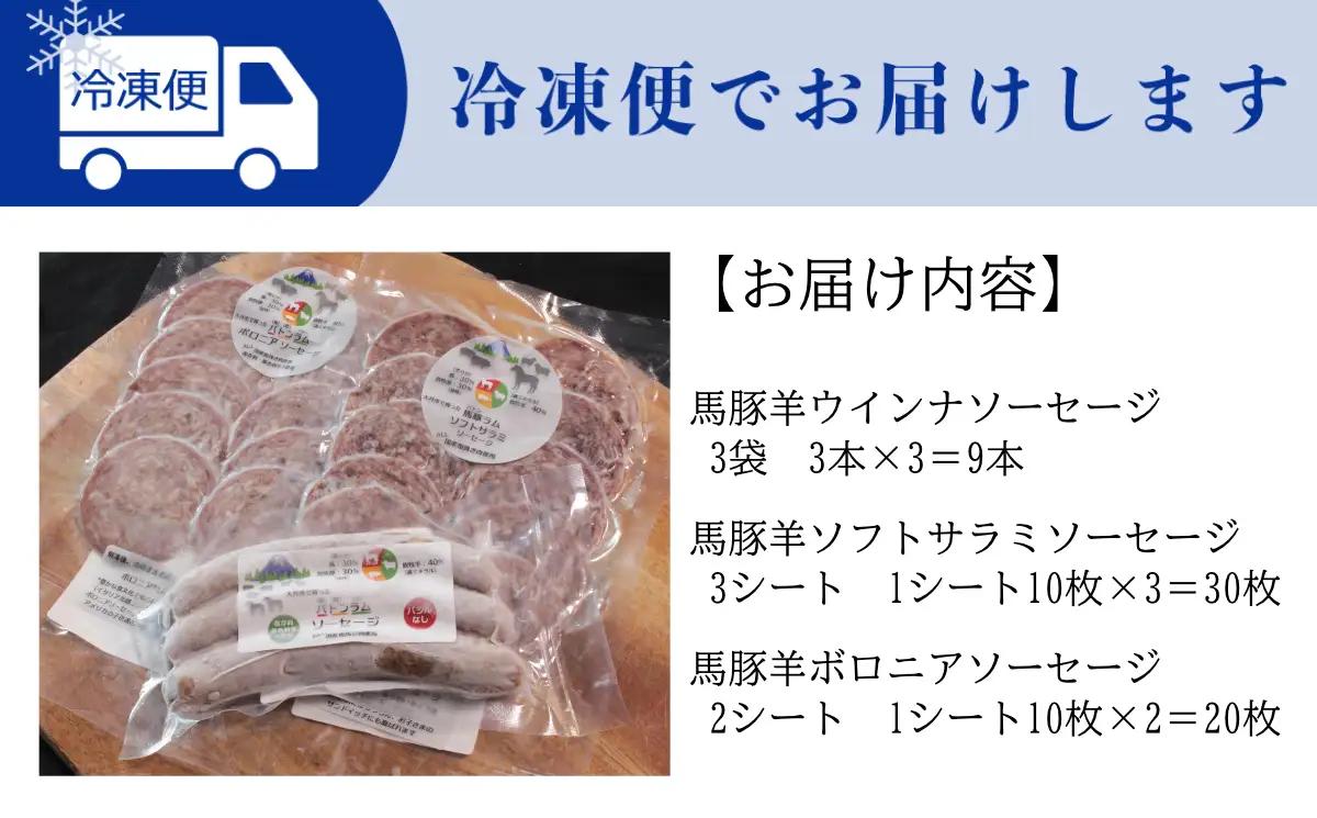 【バトンラム（馬豚羊）】 ソフトサラミソーセージ・ボロニアサラミソーセージ・ウィンナーソーセージ食べ比べセット