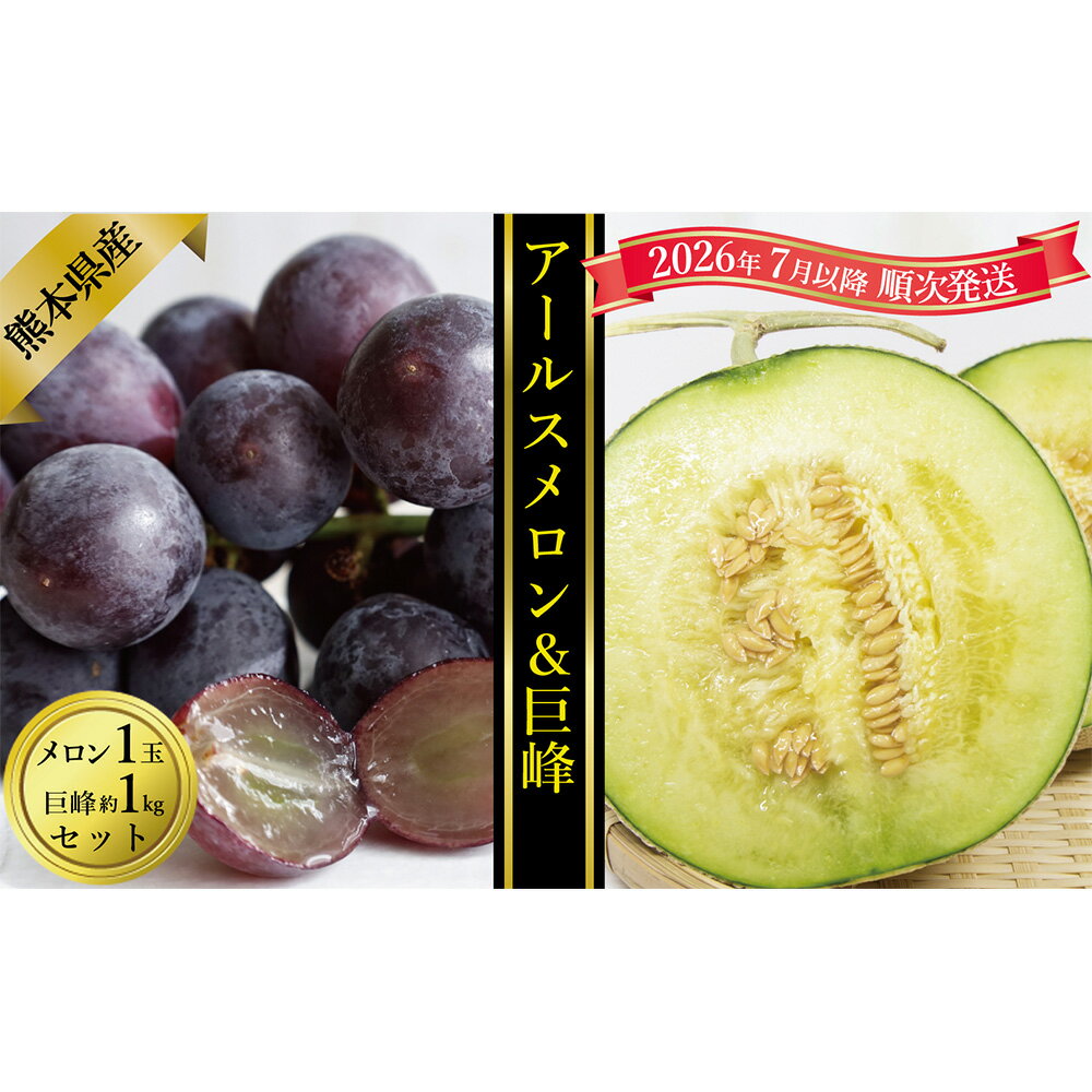 【ふるさと納税】アールスメロン（1玉）＆巨峰（約1kg）セット メロン めろん 巨峰 ぶどう ブドウ 葡萄 くだもの 果物 果実 フルーツ デザート 自宅用 贈答 贈り物 ギフト 冷蔵 熊本県産 国産 九州 熊本県 送料無料 【2026年7月上旬発送開始】