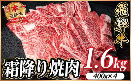 飛騨牛 霜降り焼肉 約1.6kg(約400g×4)BBQ用(上カルビ、肩ロース、カイノミなど)訳あり【1733144】