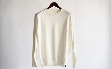 洗える セーター ラウンドネック ( ホワイト M ) シルク100％ メンズ | 長袖 ニット ウォッシャブル 秋冬 秋 冬 シンプル 無地 プレゼント ギフト 父の日 新潟県 五泉市 有限会社アス