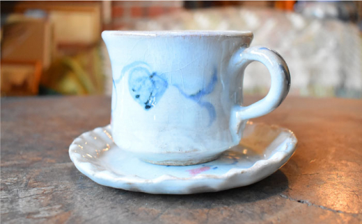 【②白色】陶芸家 尾田芳炎作 コーヒー碗皿 カップ & ソーサー 1組【一念窯陶芸美術ギャラリー】 [OBV003-02]