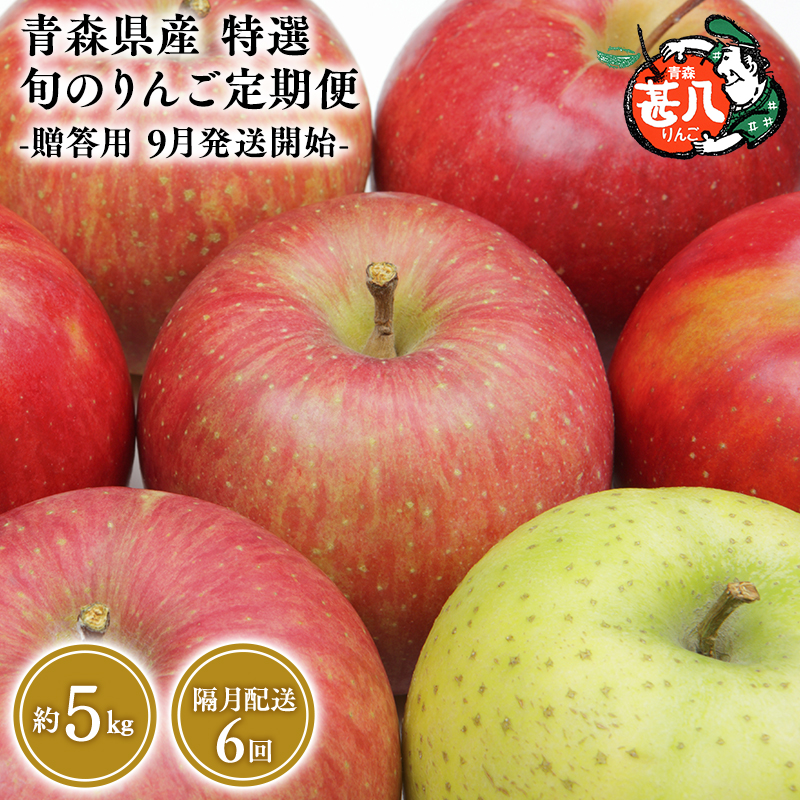 【9月発送開始】隔月配送　定期便６回　特選　甚八りんご　5kg　【マルジンサンアップル　9月　11月　1月　3月　5月　7月　　青森県産　平川市　りんご　5kg　特選　贈答用】