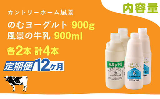 【定期12ヶ月】のむヨーグルト900g 風景の牛乳900ml 各2本 SKB098